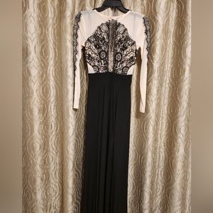 B. Darlin formal gown with lace detail, women's size 5/6, black and nude